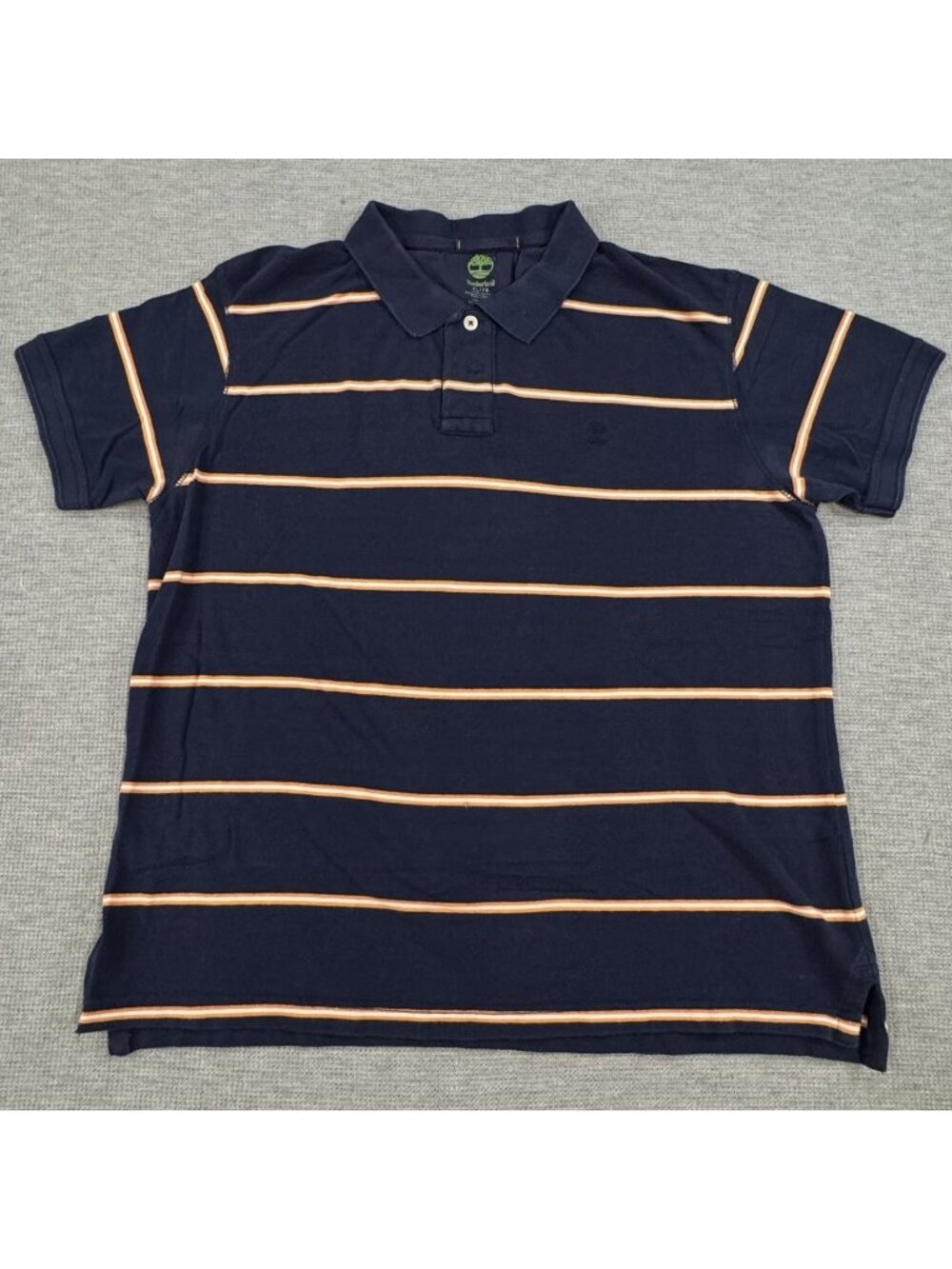 Timberland Polo Shirt Mens Size XL Navy Stripe Short Sleeve Regular Fit Cotton